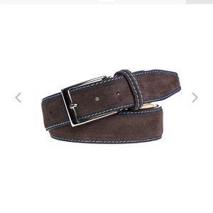 NWOT Roger Ximenez Brown Genuine Suede Leather w/ Blue Stitching Belt Small